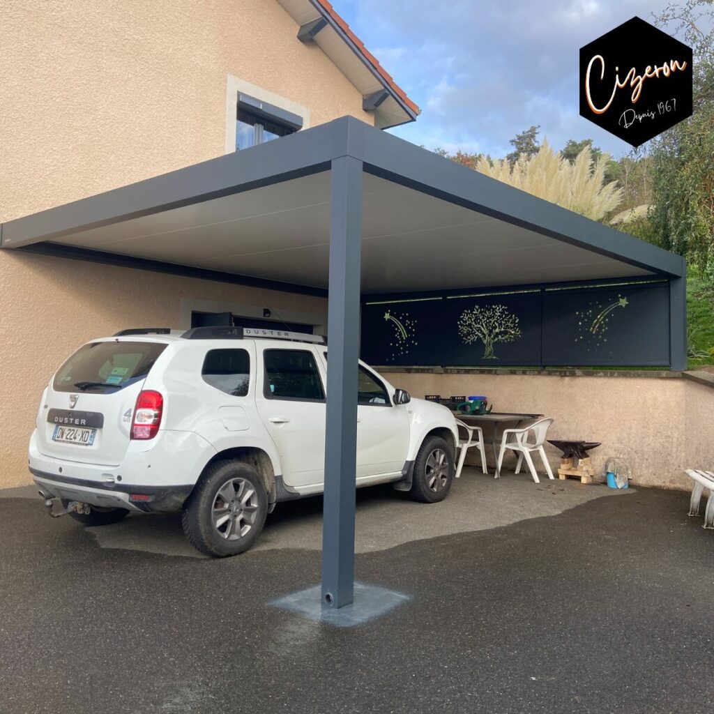 Carport monoplace avec garde corps, coloris gris